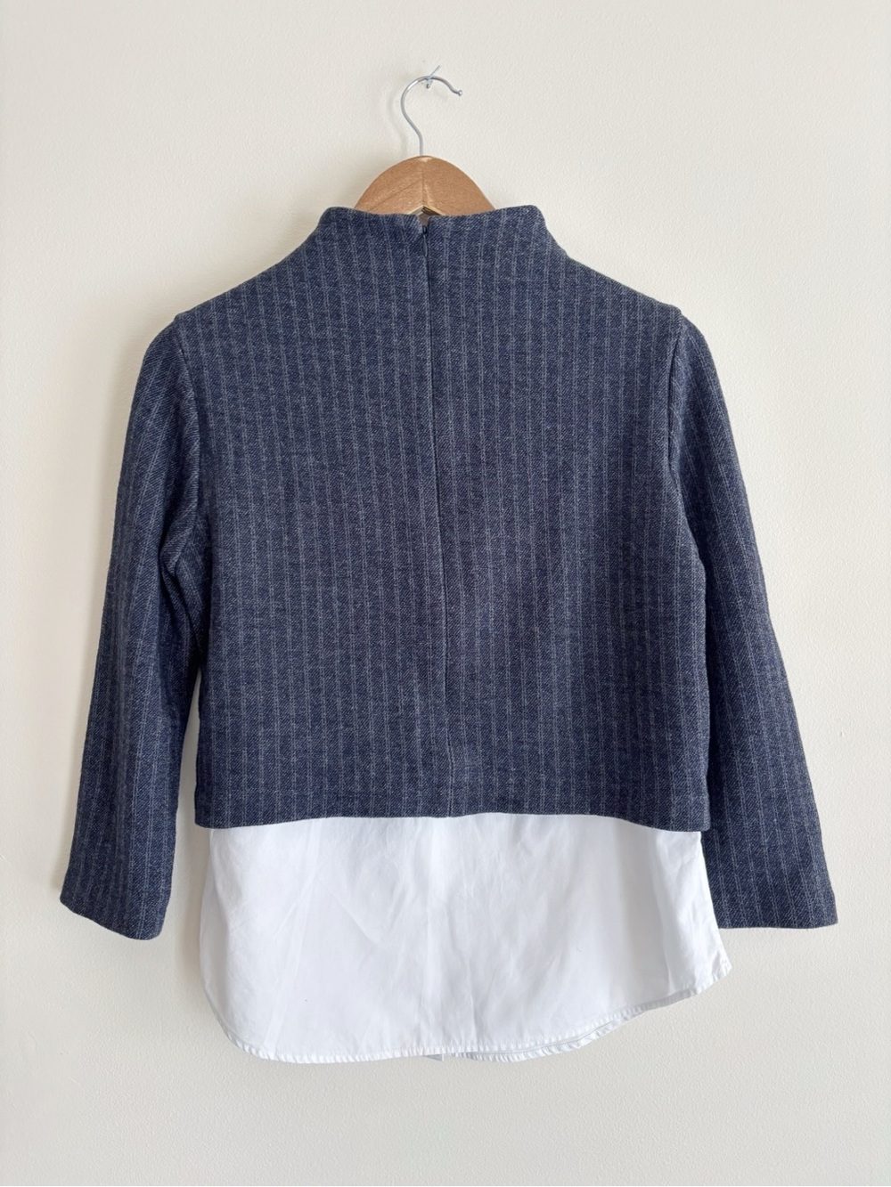 Theory Navy Wool Blend Knit Sweater Shirt Orlene Stripe Medium - Picture 5 of 8